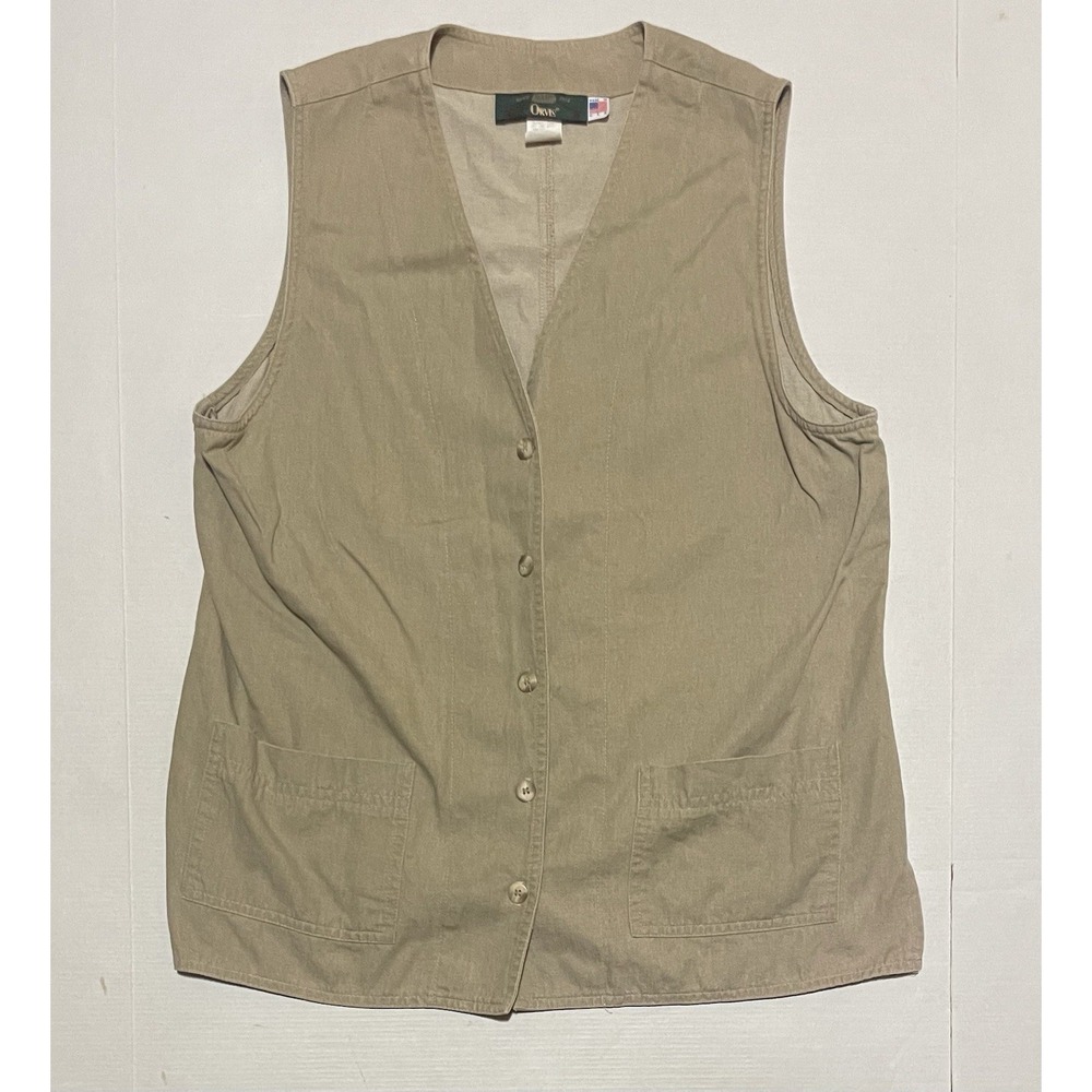 Vtg ORVIS Fly Fishing Vest Womens Medium Tan Safari Hong Kong Inside Pockets